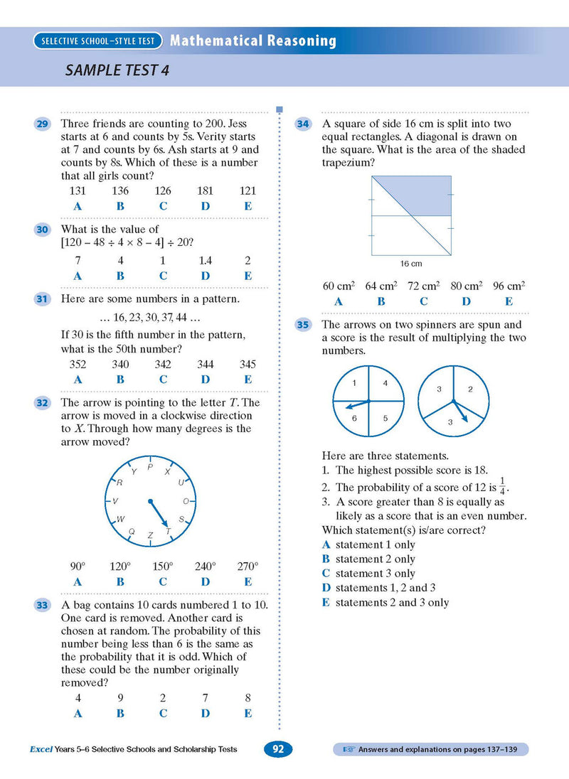 Sample interior page from the Excel Selective Schools and Scholarship Tests Years 5-6 workbook, the eleventh image in the publisher gallery