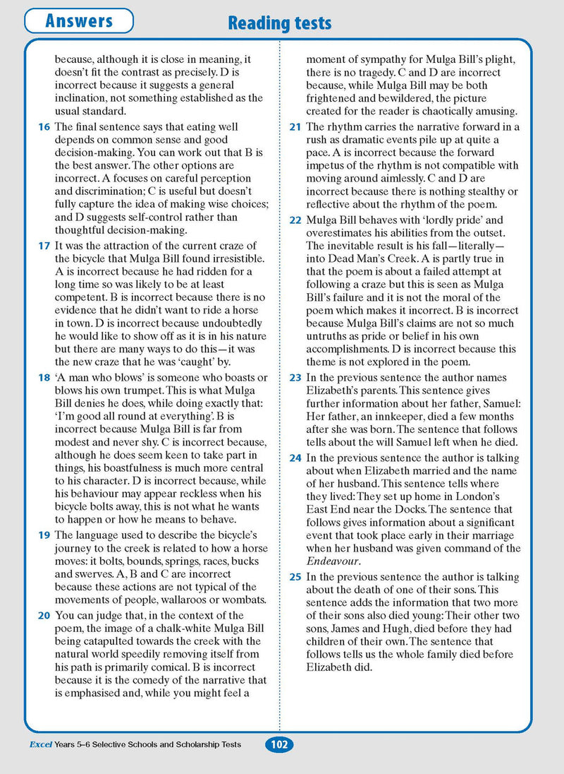 Sample interior page from the Excel Selective Schools and Scholarship Tests Years 5-6 workbook, the twelfth image in the publisher gallery