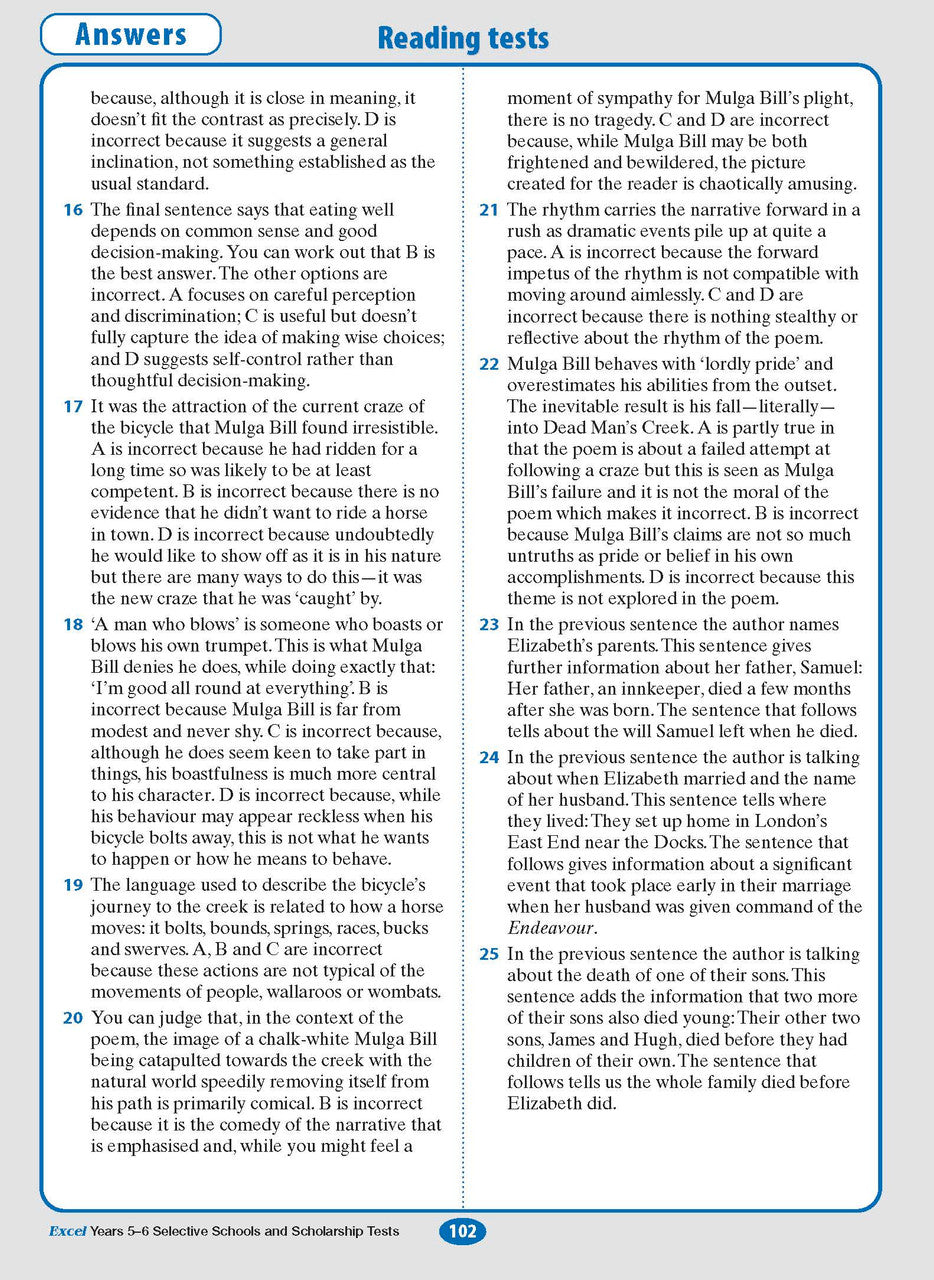 Sample interior page from the Excel Selective Schools and Scholarship Tests Years 5-6 workbook, the twelfth image in the publisher gallery