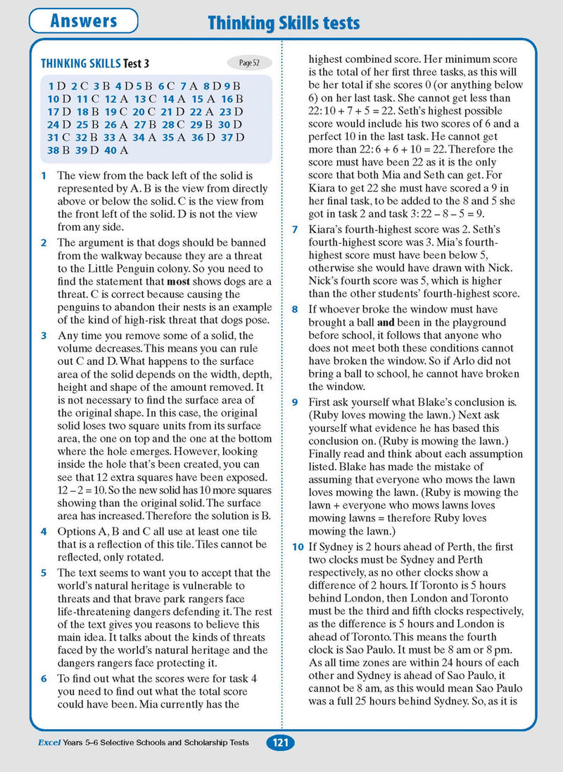 Sample interior page from the Excel Selective Schools and Scholarship Tests Years 5-6 workbook, the thirteenth image in the publisher gallery
