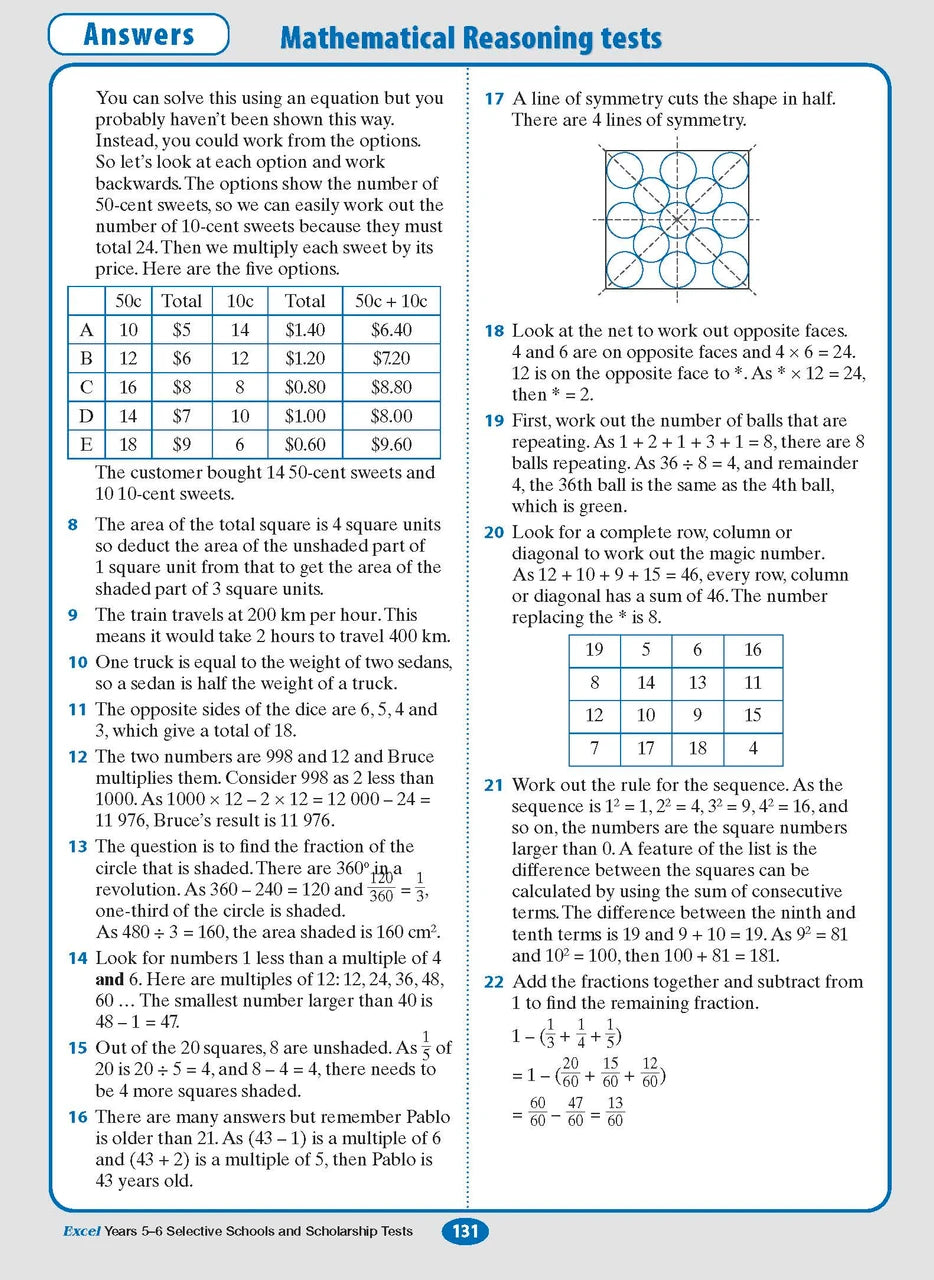 Sample interior page from the Excel Selective Schools and Scholarship Tests Years 5-6 workbook, the fourteenth image in the publisher gallery