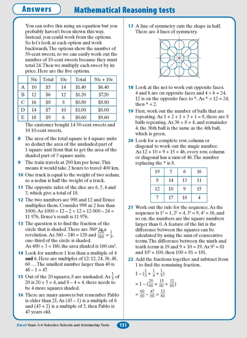 Sample interior page from the Excel Selective Schools and Scholarship Tests Years 5-6 workbook, the fourteenth image in the publisher gallery