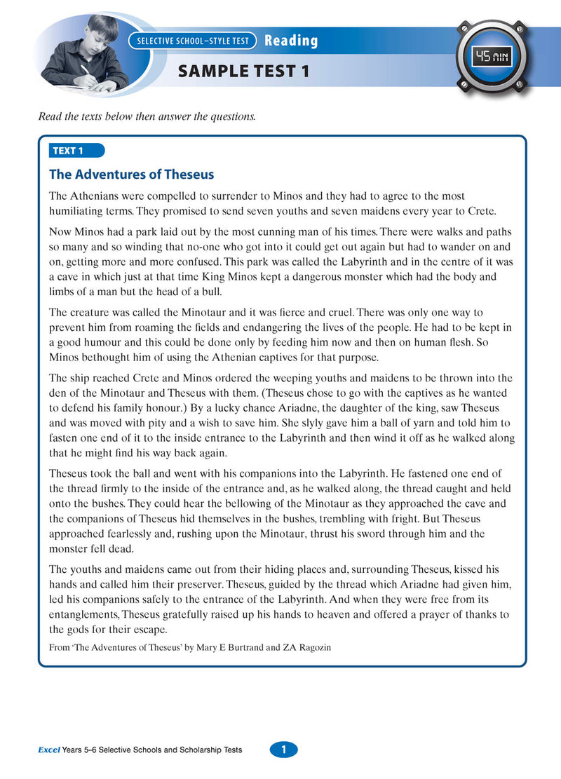 Sample interior page from the Excel Selective Schools and Scholarship Tests Years 5-6 workbook, the third image in the publisher gallery