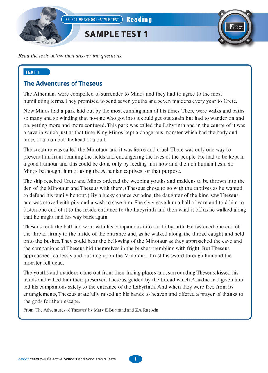Sample interior page from the Excel Selective Schools and Scholarship Tests Years 5-6 workbook, the third image in the publisher gallery