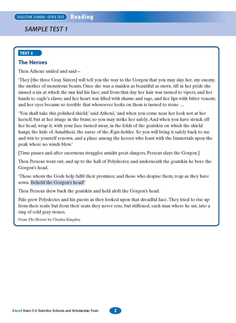 Sample interior page from the Excel Selective Schools and Scholarship Tests Years 5-6 workbook, the fourth image in the publisher gallery