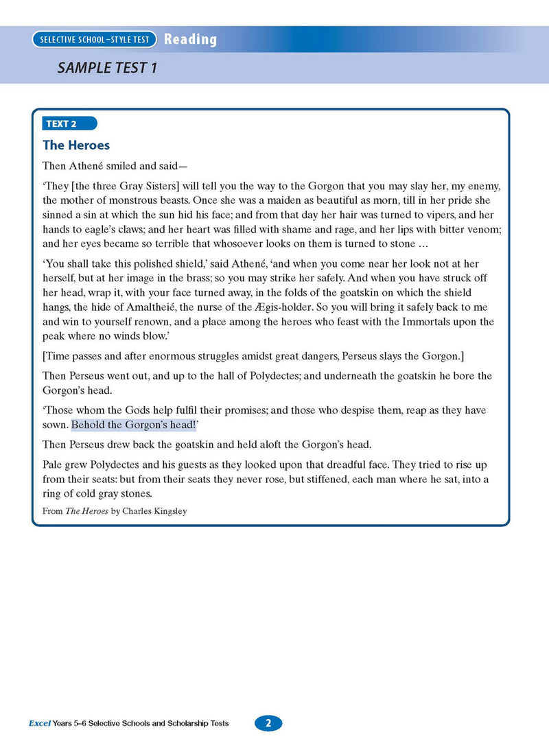 Sample interior page from the Excel Selective Schools and Scholarship Tests Years 5-6 workbook, the fourth image in the publisher gallery