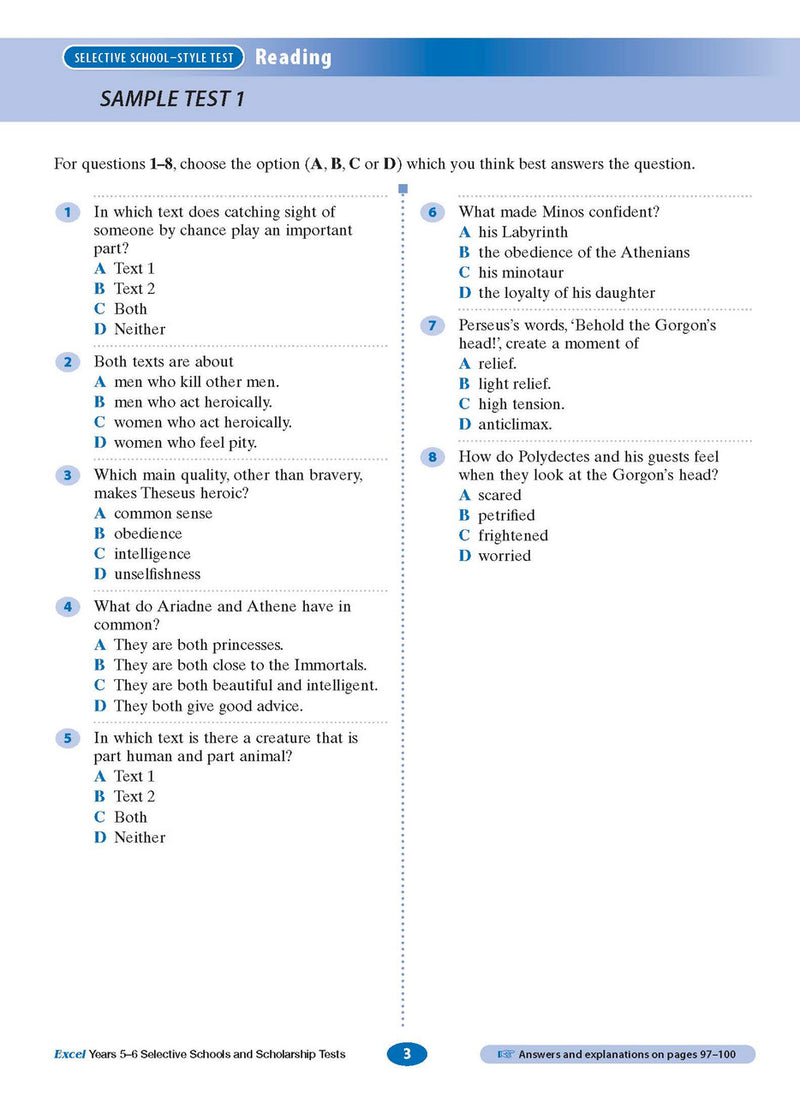 Sample interior page from the Excel Selective Schools and Scholarship Tests Years 5-6 workbook, the fifth image in the publisher gallery
