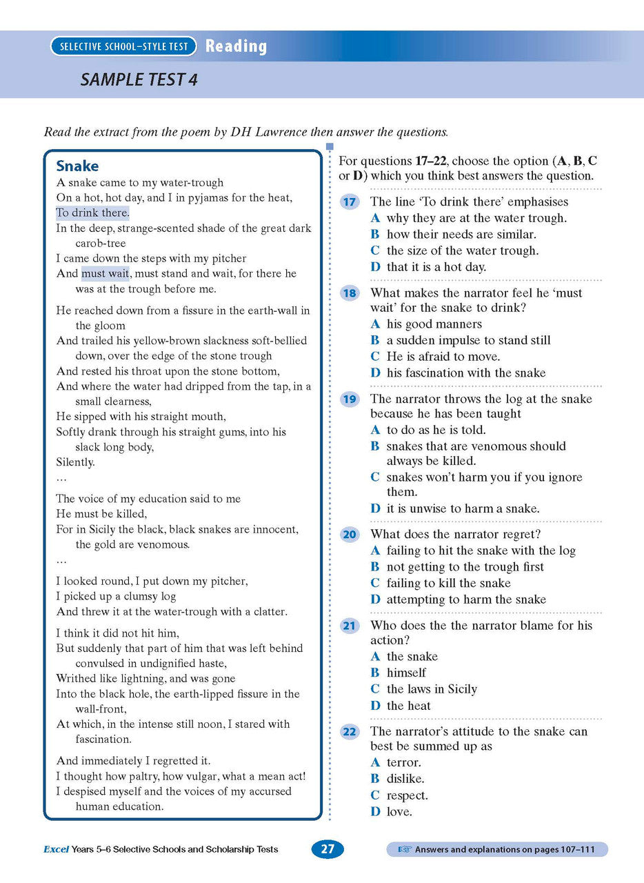 Sample interior page from the Excel Selective Schools and Scholarship Tests Years 5-6 workbook, the sixth image in the publisher gallery