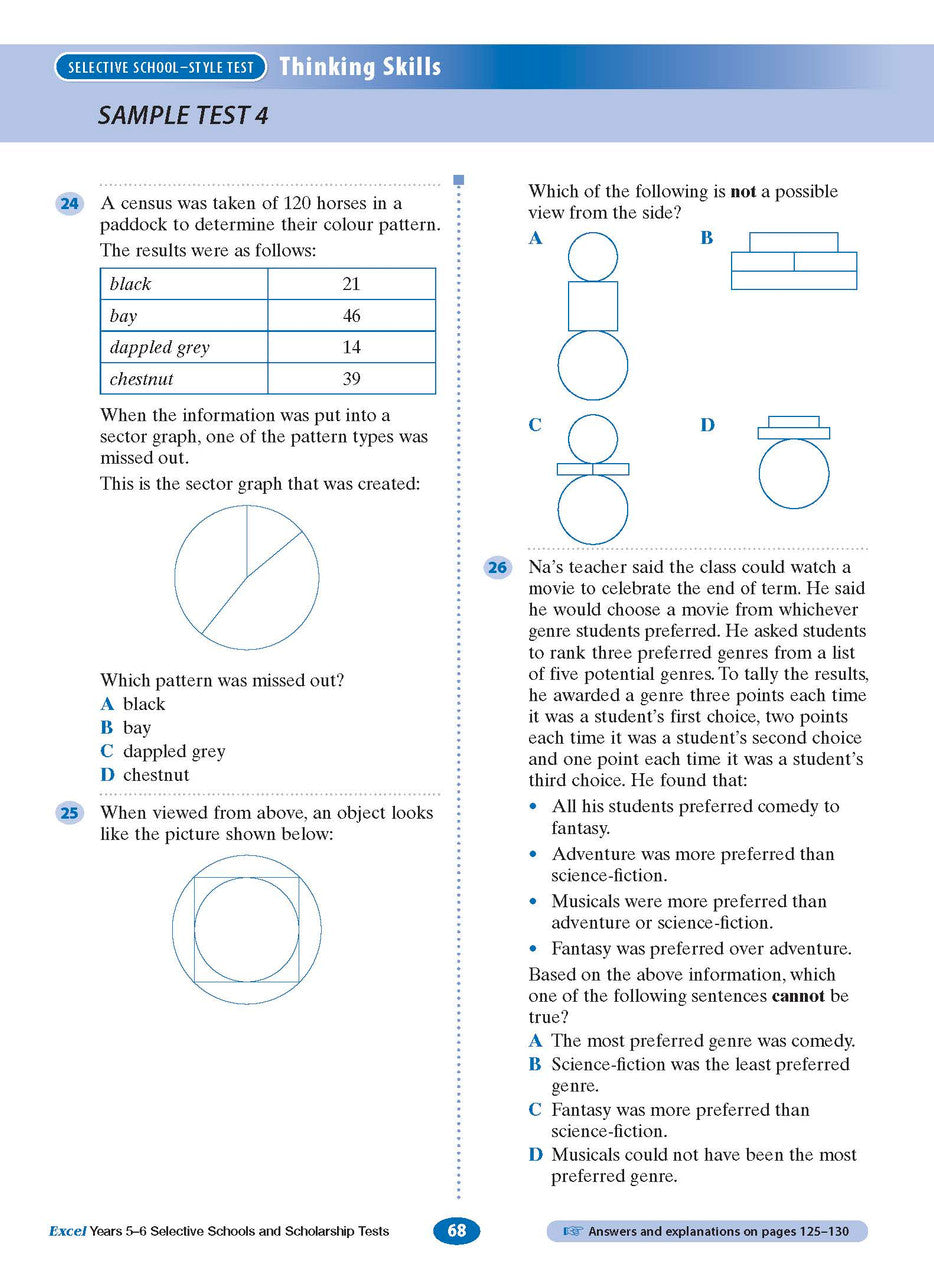 Sample interior page from the Excel Selective Schools and Scholarship Tests Years 5-6 workbook, the eighth image in the publisher gallery