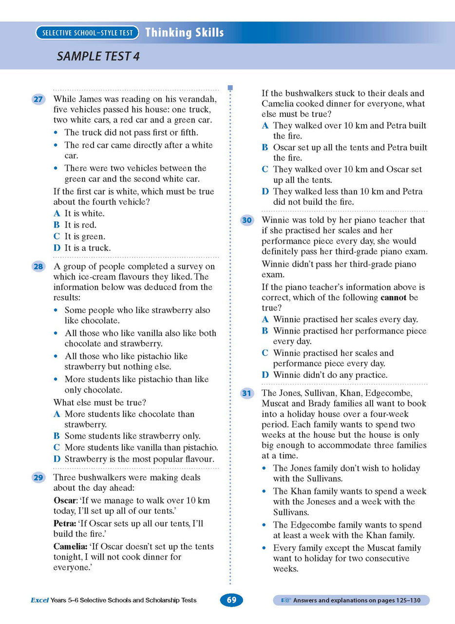 Sample interior page from the Excel Selective Schools and Scholarship Tests Years 5-6 workbook, the ninth image in the publisher gallery