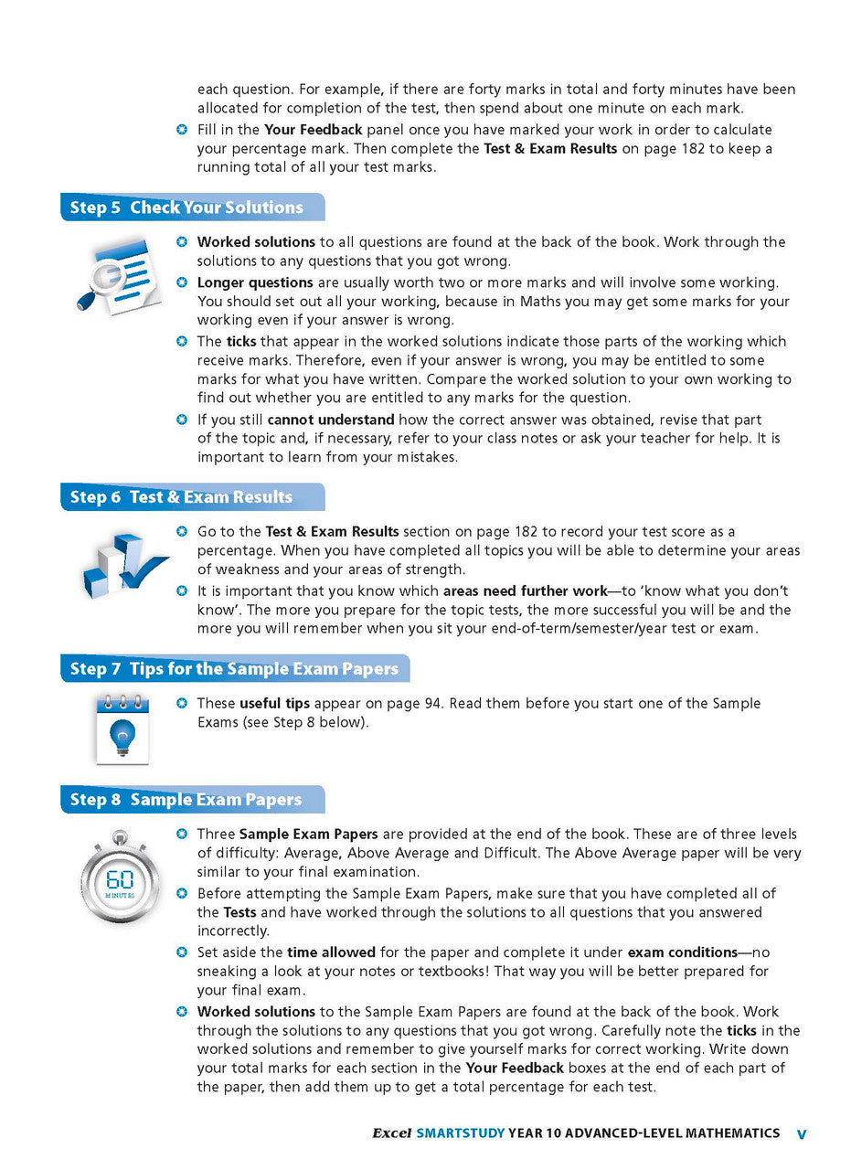 Sample interior page from the Excel SmartStudy Advanced Mathematics Year 10 book as shown in the Pascal Press product gallery