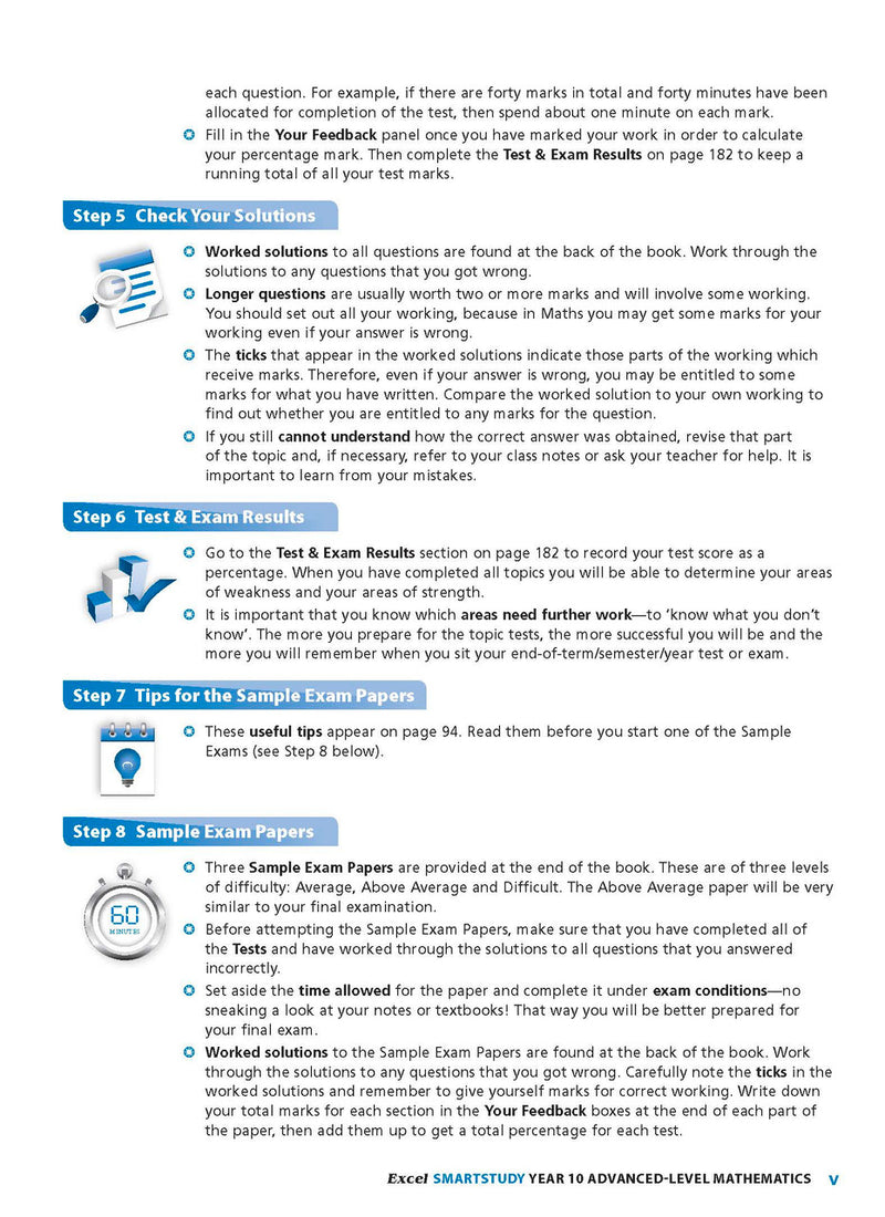 Sample interior page from the Excel SmartStudy Advanced Mathematics Year 10 book as shown in the Pascal Press product gallery