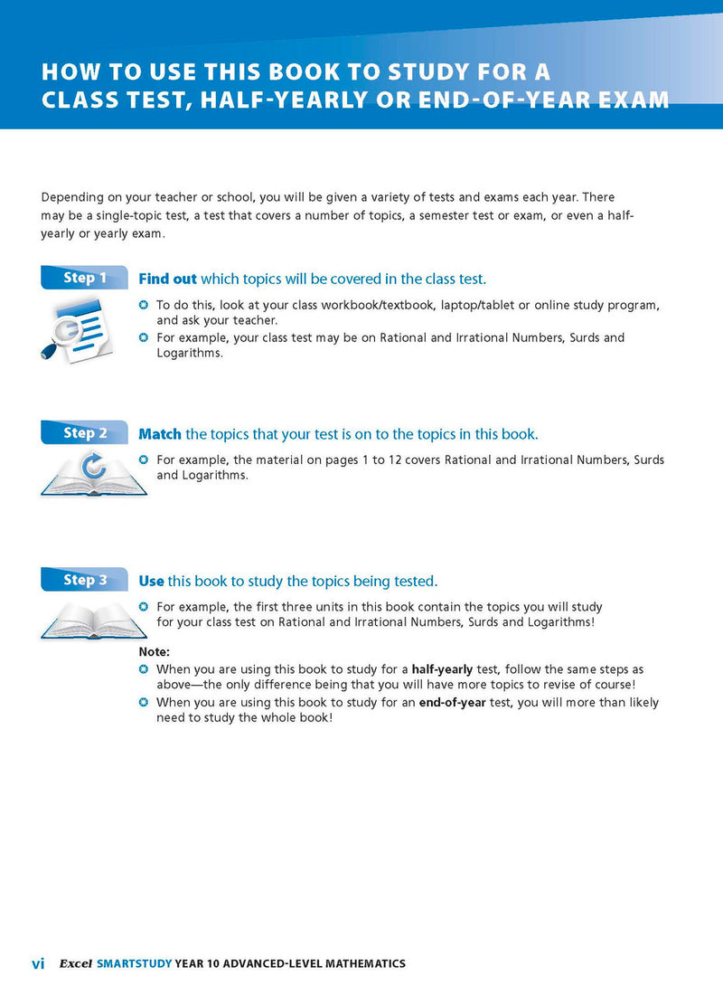 Sample interior page from the Excel SmartStudy Advanced Mathematics Year 10 book as shown in the Pascal Press product gallery