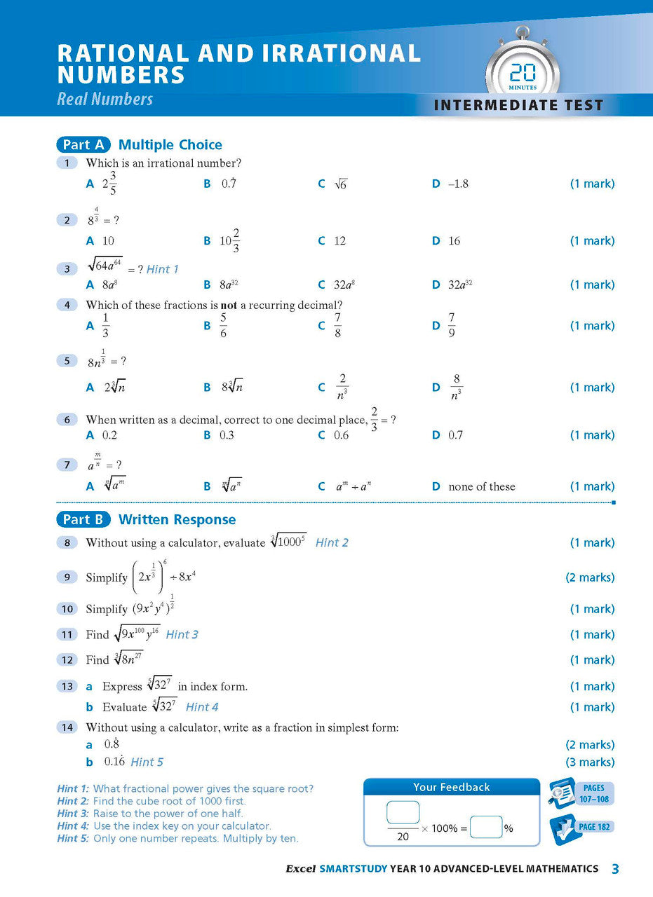 Sample interior page from the Excel SmartStudy Advanced Mathematics Year 10 book as shown in the Pascal Press product gallery