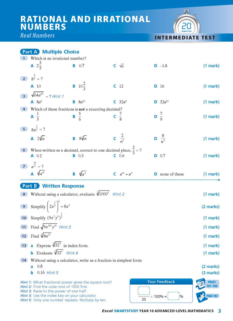Sample interior page from the Excel SmartStudy Advanced Mathematics Year 10 book as shown in the Pascal Press product gallery