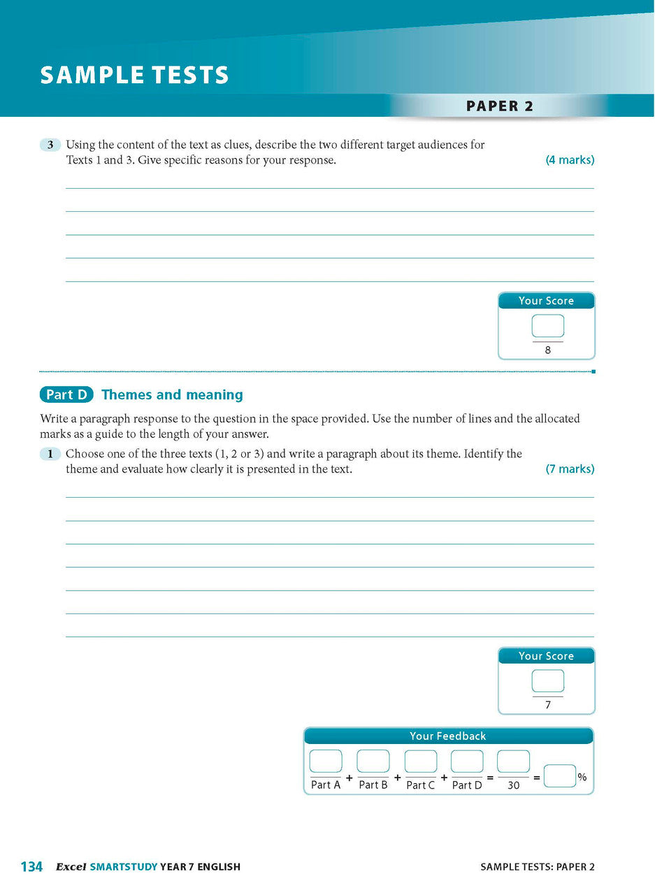 Sample interior page from the Excel SmartStudy English Year 7 workbook as shown in the Pascal Press gallery
