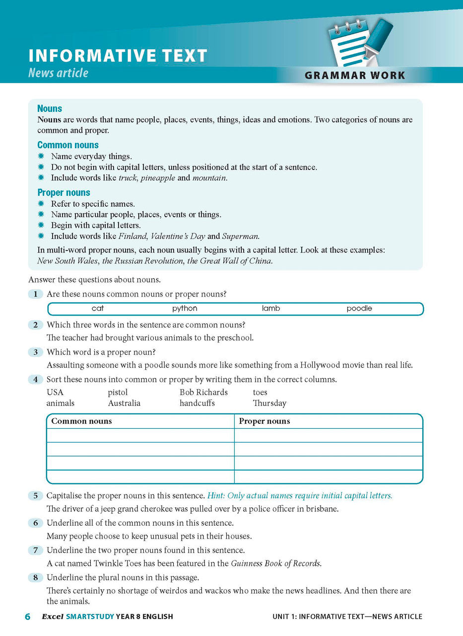 Sample interior page from the Excel SmartStudy English Year 8 workbook as shown in the Pascal Press gallery