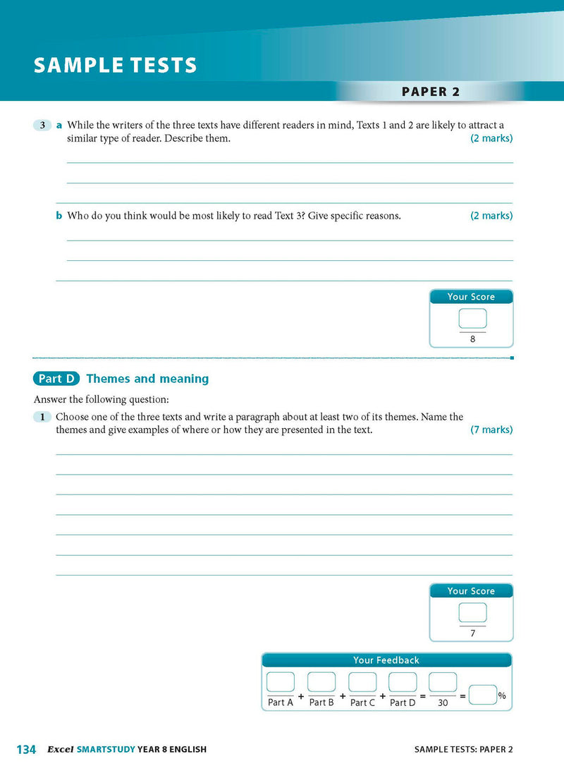 Sample interior page from the Excel SmartStudy English Year 8 workbook as shown in the Pascal Press gallery