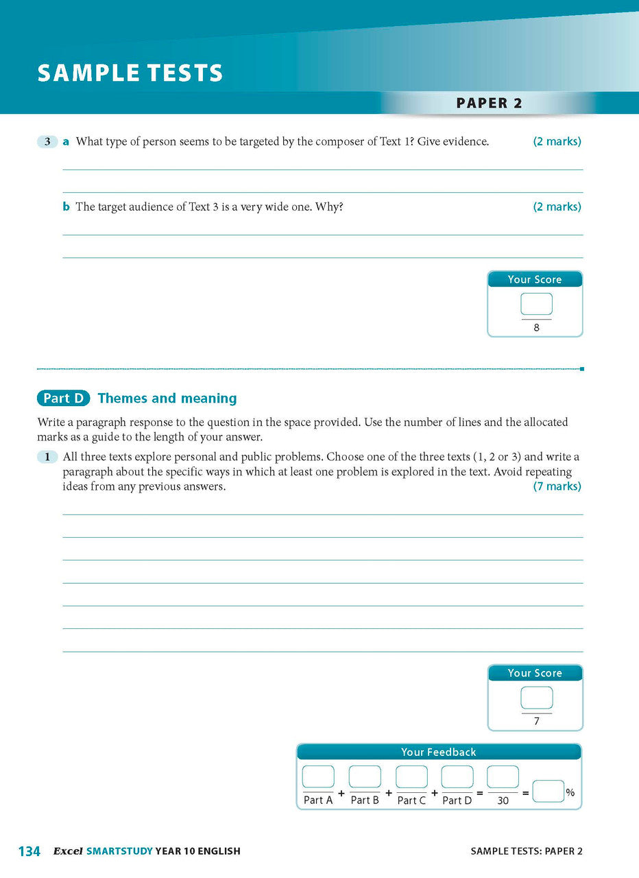 Sample interior page from the Excel SmartStudy English Year 9 workbook as shown in the Pascal Press gallery
