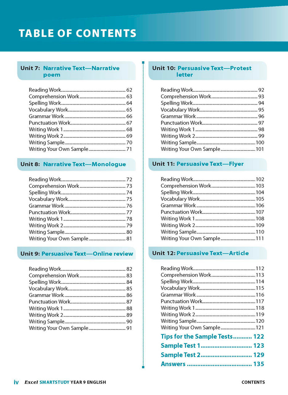 Sample interior page from the Excel SmartStudy English Year 9 workbook as shown in the Pascal Press gallery