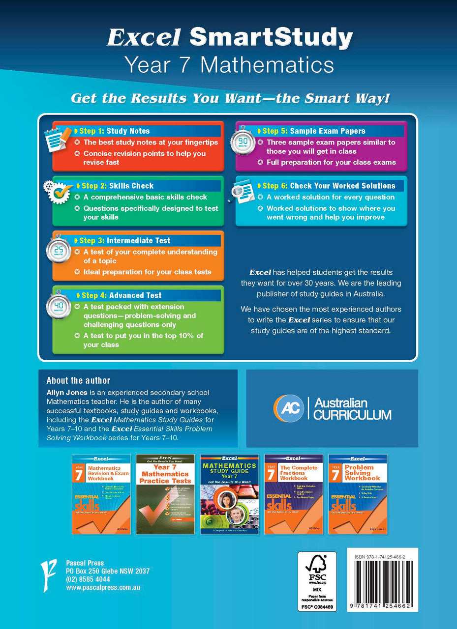 Sample interior page from the Excel SmartStudy Mathematics Year 7 workbook as shown in the Pascal Press gallery