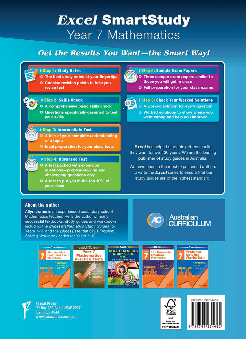 Sample interior page from the Excel SmartStudy Mathematics Year 7 workbook as shown in the Pascal Press gallery
