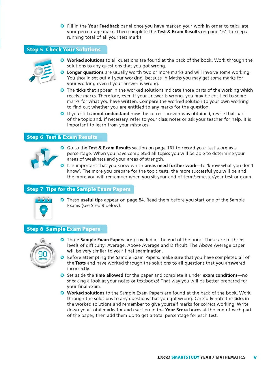 Sample interior page from the Excel SmartStudy Mathematics Year 7 workbook as shown in the Pascal Press gallery