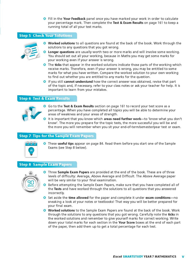 Sample interior page from the Excel SmartStudy Mathematics Year 7 workbook as shown in the Pascal Press gallery
