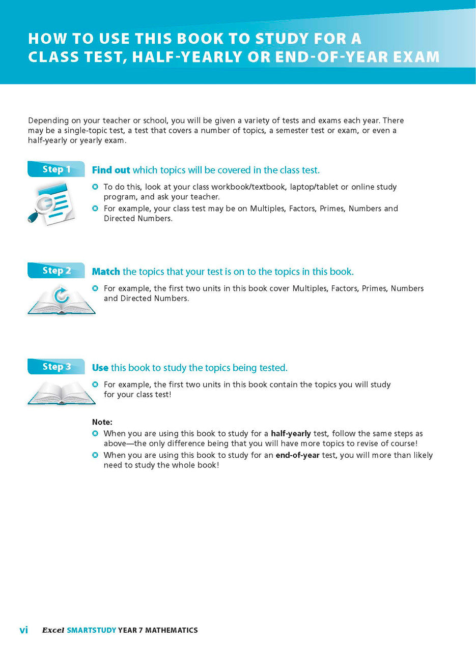 Sample interior page from the Excel SmartStudy Mathematics Year 7 workbook as shown in the Pascal Press gallery