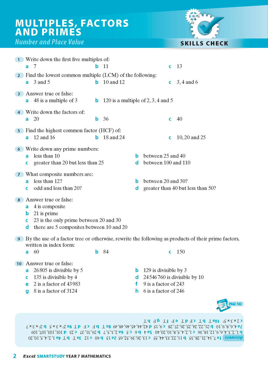 Sample interior page from the Excel SmartStudy Mathematics Year 7 workbook as shown in the Pascal Press gallery