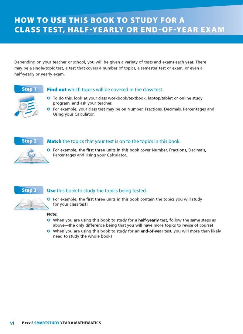 Sample interior page from the Excel SmartStudy Mathematics Year 8 workbook as shown in the Pascal Press gallery