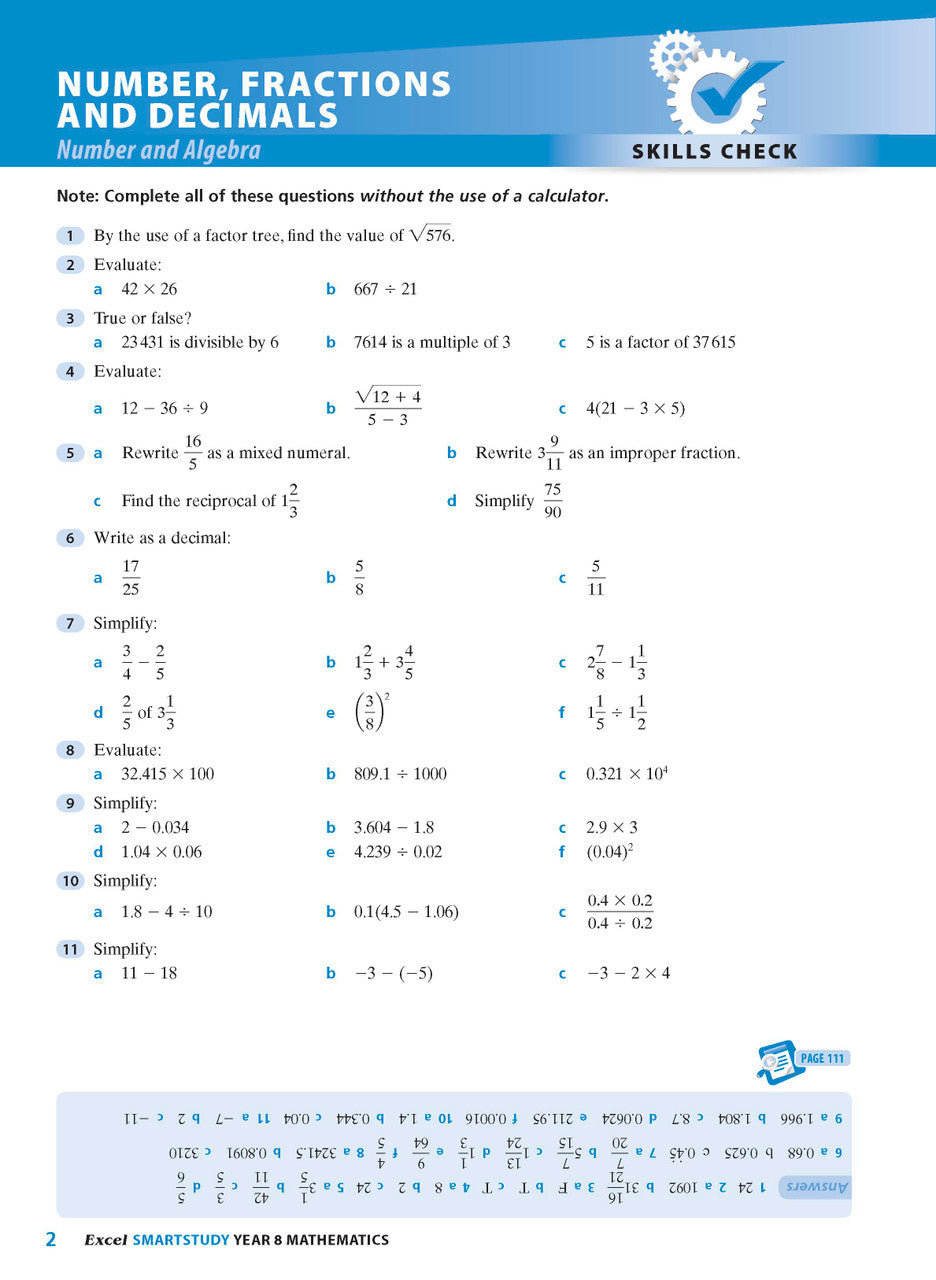 Sample interior page from the Excel SmartStudy Mathematics Year 8 workbook as shown in the Pascal Press gallery