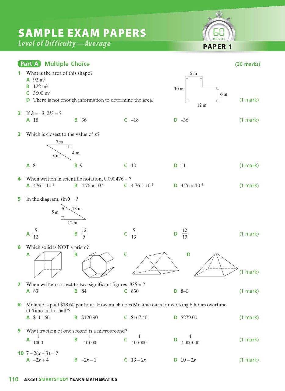 Sample interior page from the Excel SmartStudy Mathematics Year 9 workbook as shown in the Pascal Press gallery