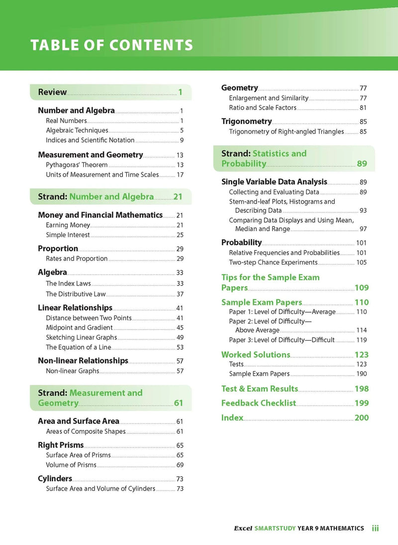 Sample interior page from the Excel SmartStudy Mathematics Year 9 workbook as shown in the Pascal Press gallery
