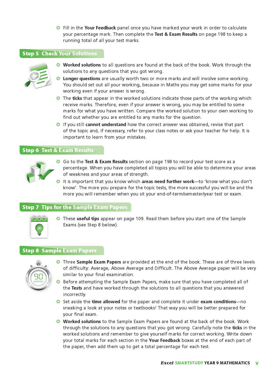 Sample interior page from the Excel SmartStudy Mathematics Year 9 workbook as shown in the Pascal Press gallery