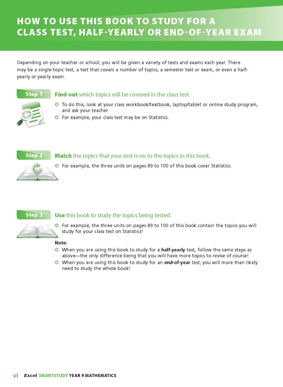 Sample interior page from the Excel SmartStudy Mathematics Year 9 workbook as shown in the Pascal Press gallery