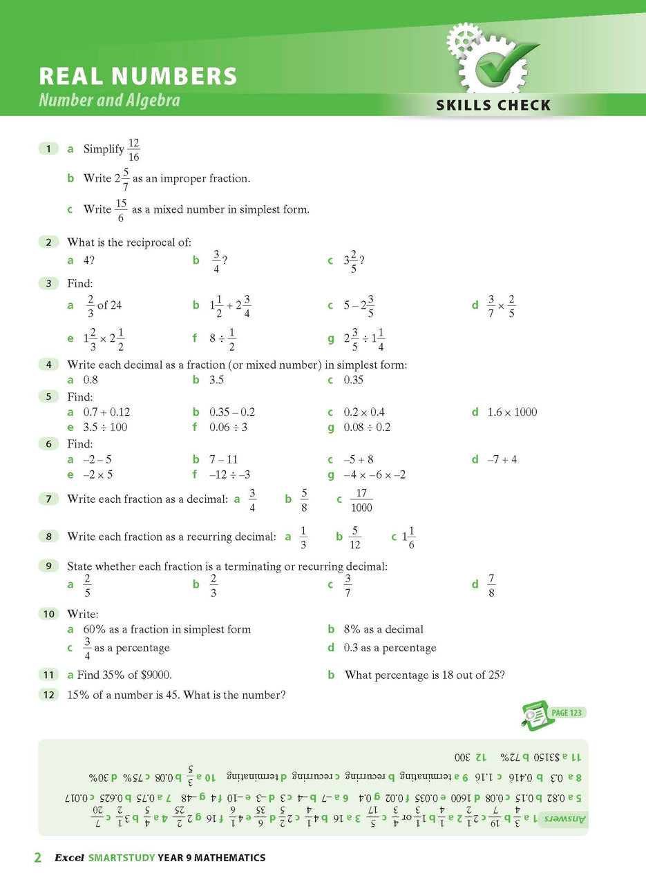 Sample interior page from the Excel SmartStudy Mathematics Year 9 workbook as shown in the Pascal Press gallery