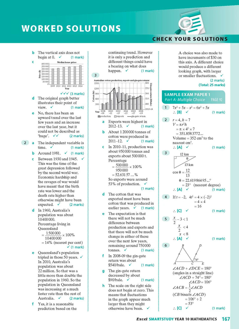 Sample interior page from the Excel SmartStudy Mathematics Year 10 book as shown in the Pascal Press product gallery