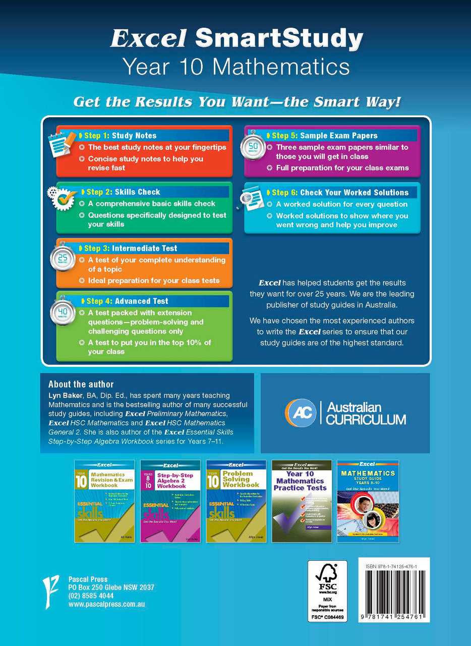 Sample interior page from the Excel SmartStudy Mathematics Year 10 book as shown in the Pascal Press product gallery