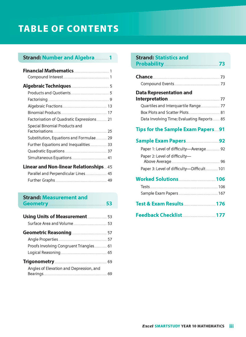 Sample interior page from the Excel SmartStudy Mathematics Year 10 book as shown in the Pascal Press product gallery