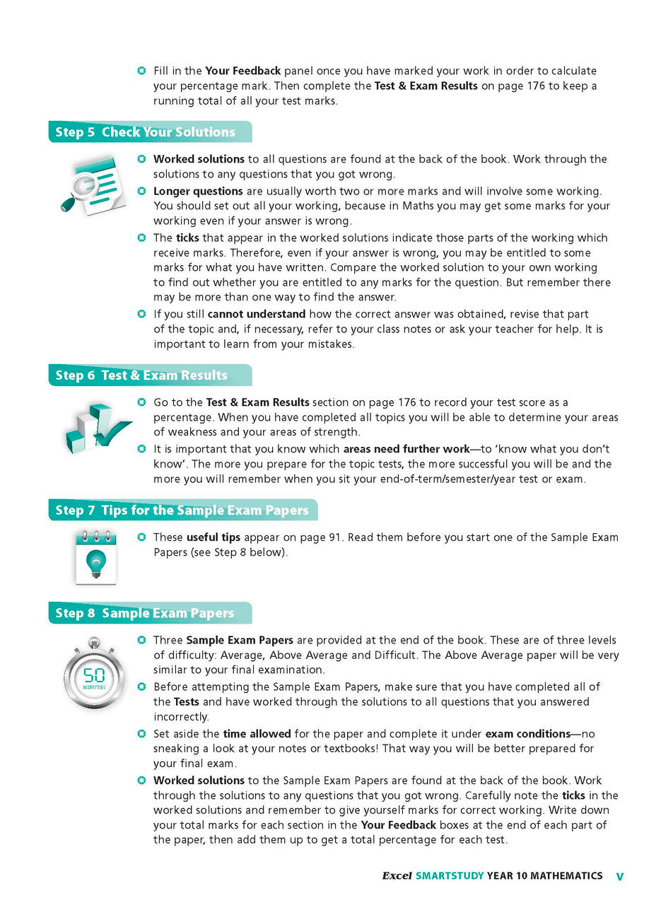 Sample interior page from the Excel SmartStudy Mathematics Year 10 book as shown in the Pascal Press product gallery