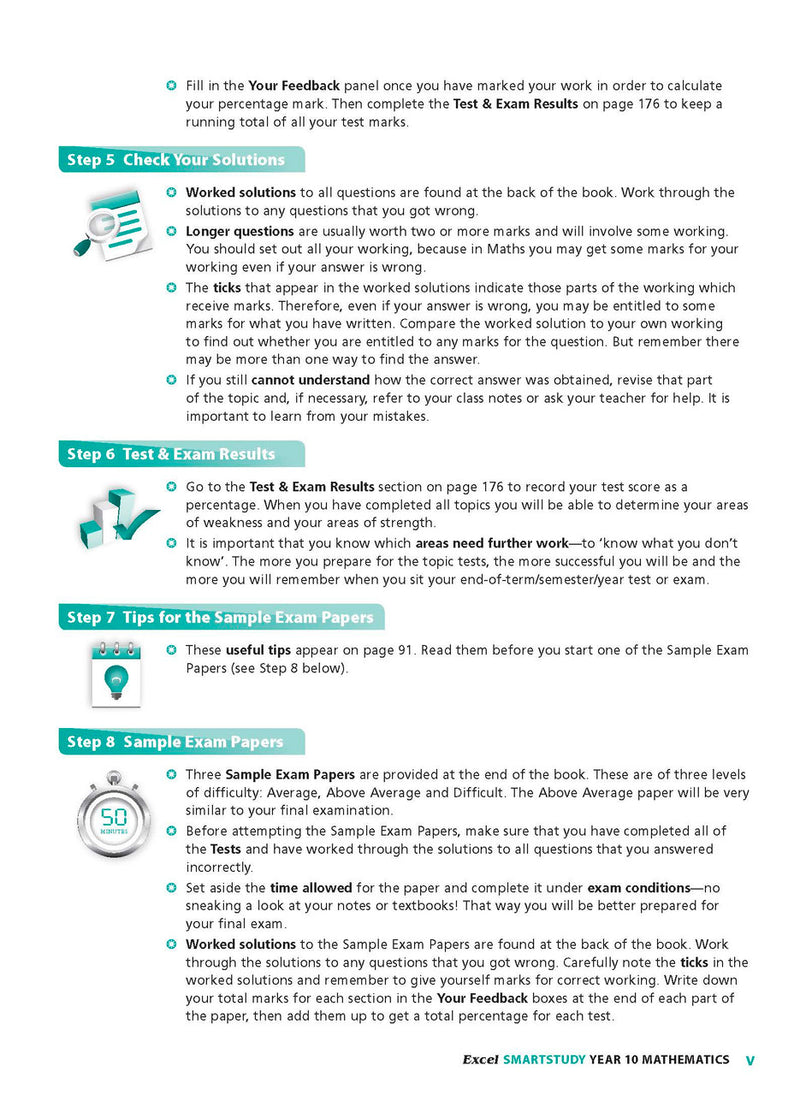 Sample interior page from the Excel SmartStudy Mathematics Year 10 book as shown in the Pascal Press product gallery