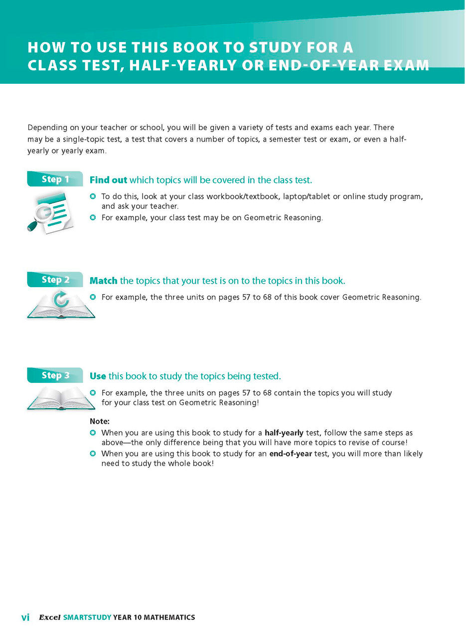 Sample interior page from the Excel SmartStudy Mathematics Year 10 book as shown in the Pascal Press product gallery