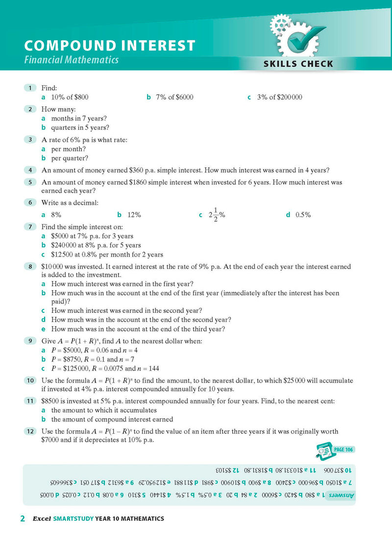 Sample interior page from the Excel SmartStudy Mathematics Year 10 book as shown in the Pascal Press product gallery