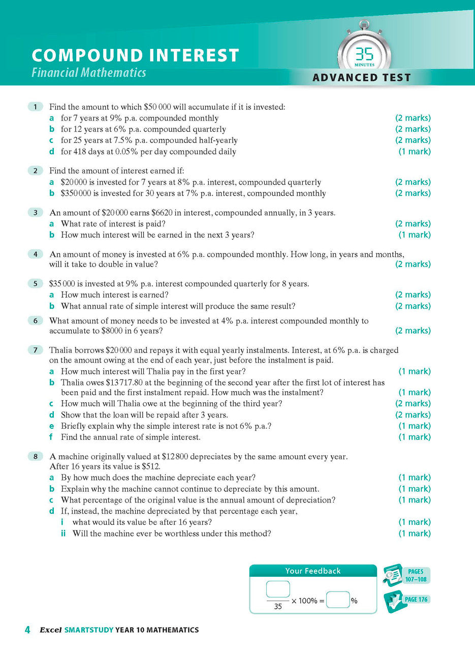 Sample interior page from the Excel SmartStudy Mathematics Year 10 book as shown in the Pascal Press product gallery