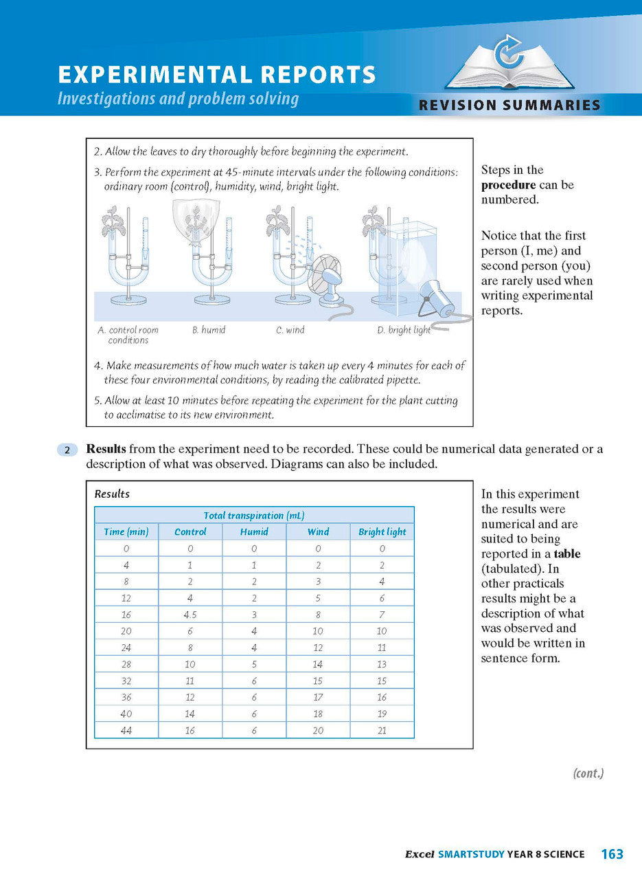 Sample interior page from the Excel SmartStudy Science Year 8 book as shown in the Pascal Press product gallery