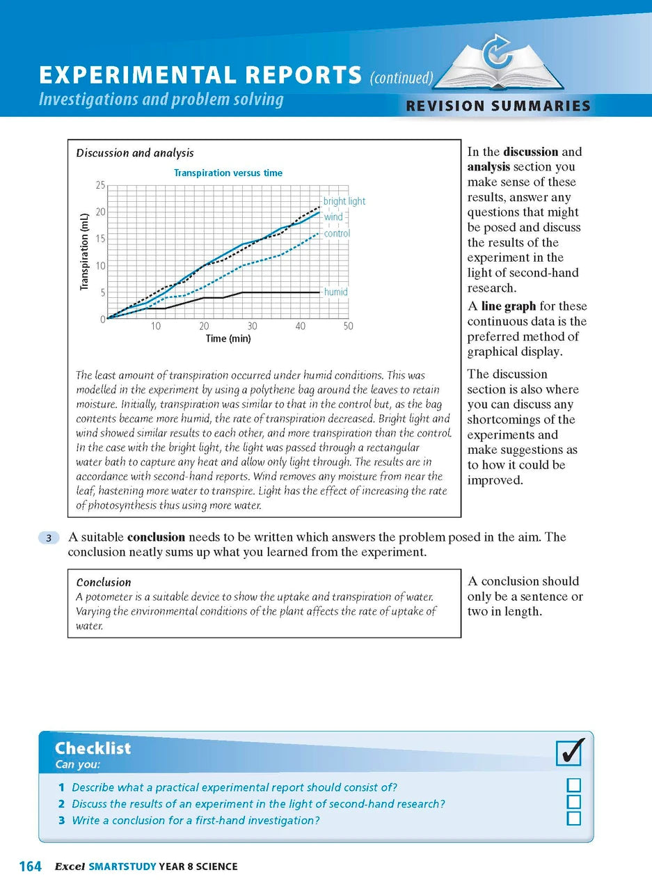 Sample interior page from the Excel SmartStudy Science Year 8 book as shown in the Pascal Press product gallery