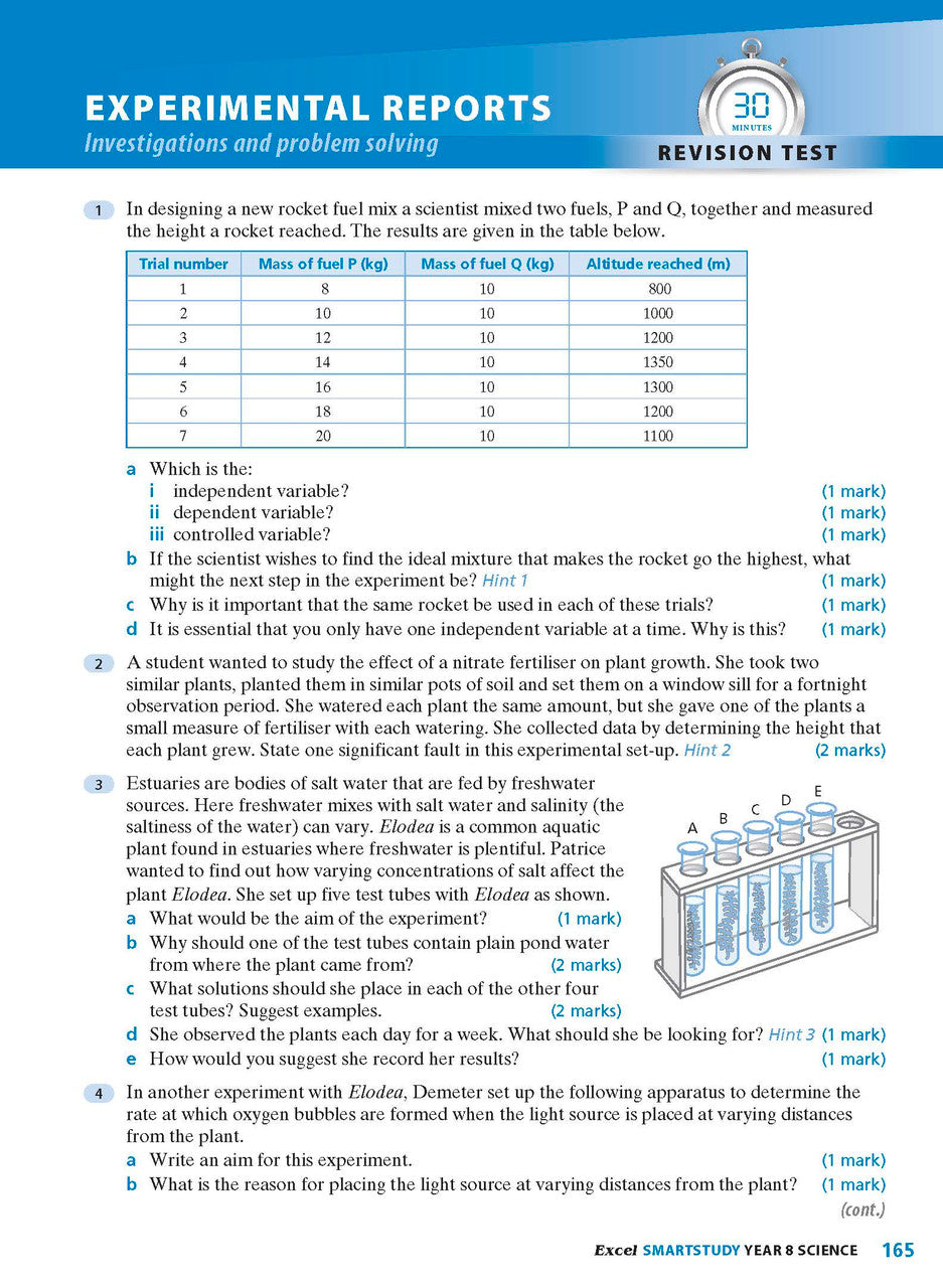 Sample interior page from the Excel SmartStudy Science Year 8 book as shown in the Pascal Press product gallery