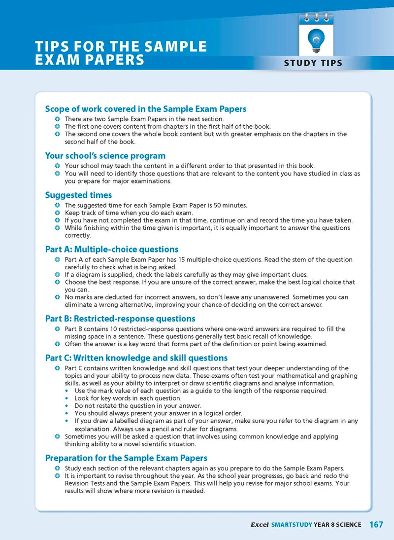 Sample interior page from the Excel SmartStudy Science Year 8 book as shown in the Pascal Press product gallery