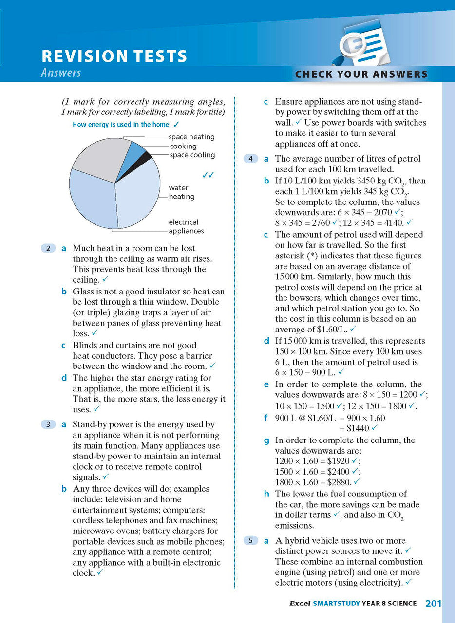 Sample interior page from the Excel SmartStudy Science Year 8 book as shown in the Pascal Press product gallery